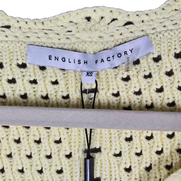 English Factory Cardigan Womens XSmall Pastel Yellow Crochet Cropped Scalloped - Picture 3 of 12